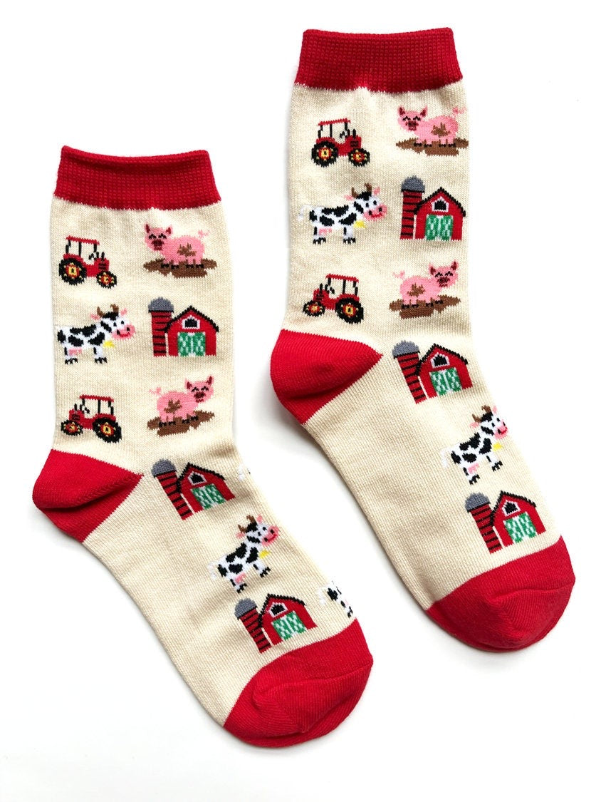 Pigs cows tractor barn novelty kids socks boys and girls